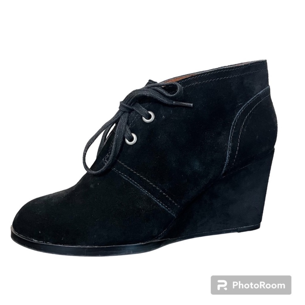Lucky Brand Seleste Black Suede Wedge Heel Ankle Boots